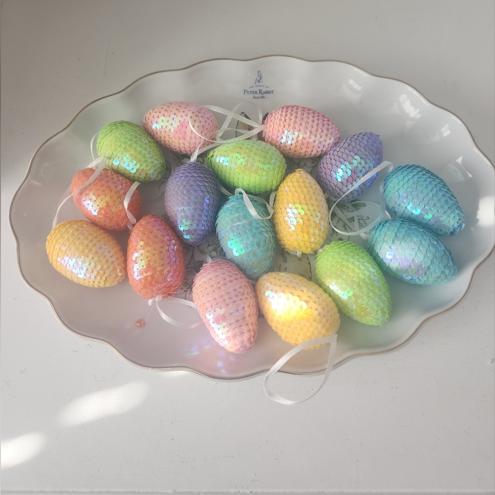 Colorful Sequin Easter Egg Ornaments Set Of 16